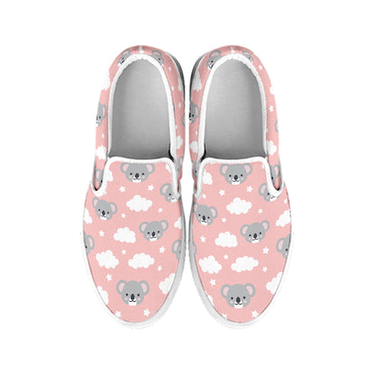 Koala Bear And Cloud Pattern Print White Slip On Shoes