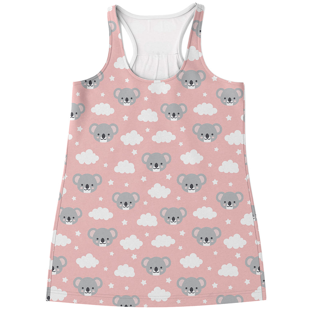 Koala Bear And Cloud Pattern Print Women's Racerback Tank Top