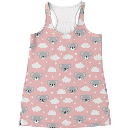 Koala Bear And Cloud Pattern Print Women's Racerback Tank Top