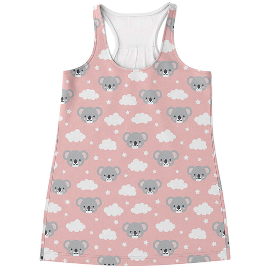Koala Bear And Cloud Pattern Print Women's Racerback Tank Top