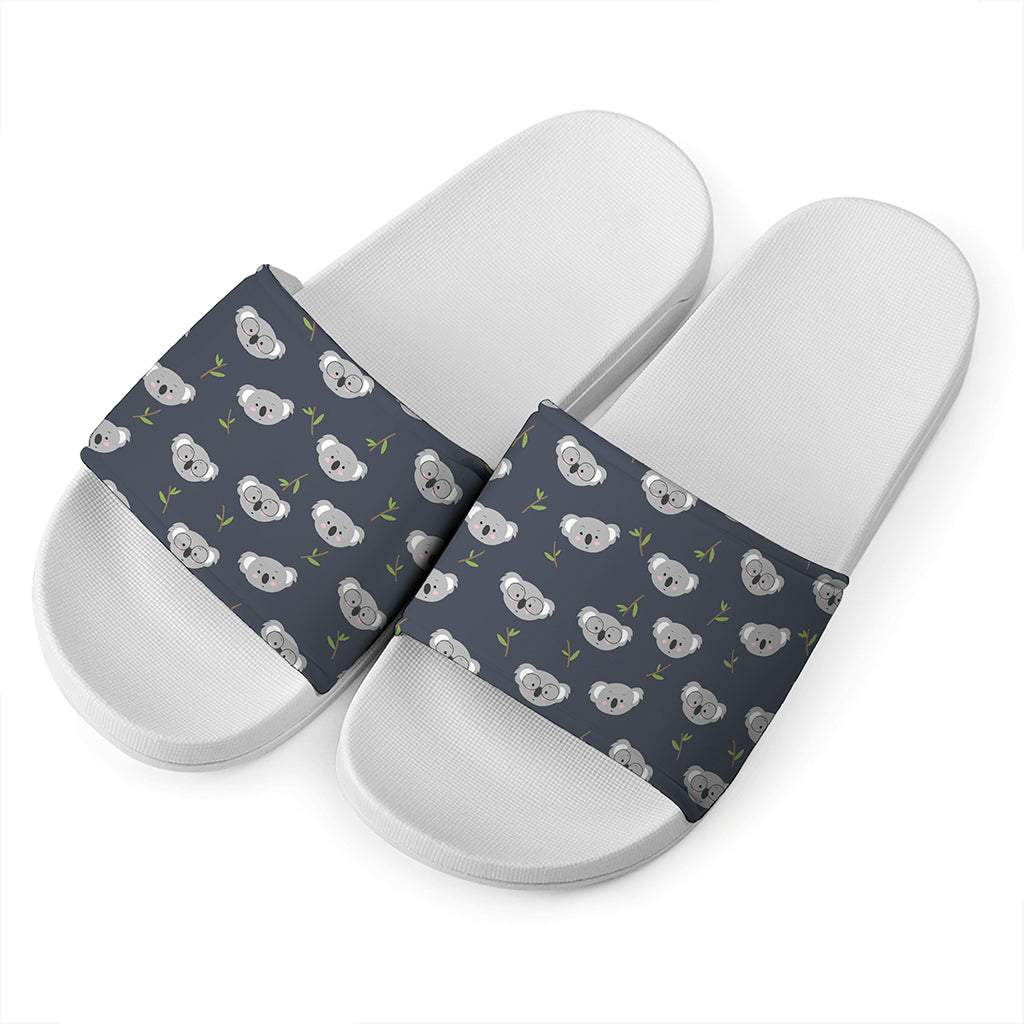 Koala Bear Pattern Print White Slide Sandals