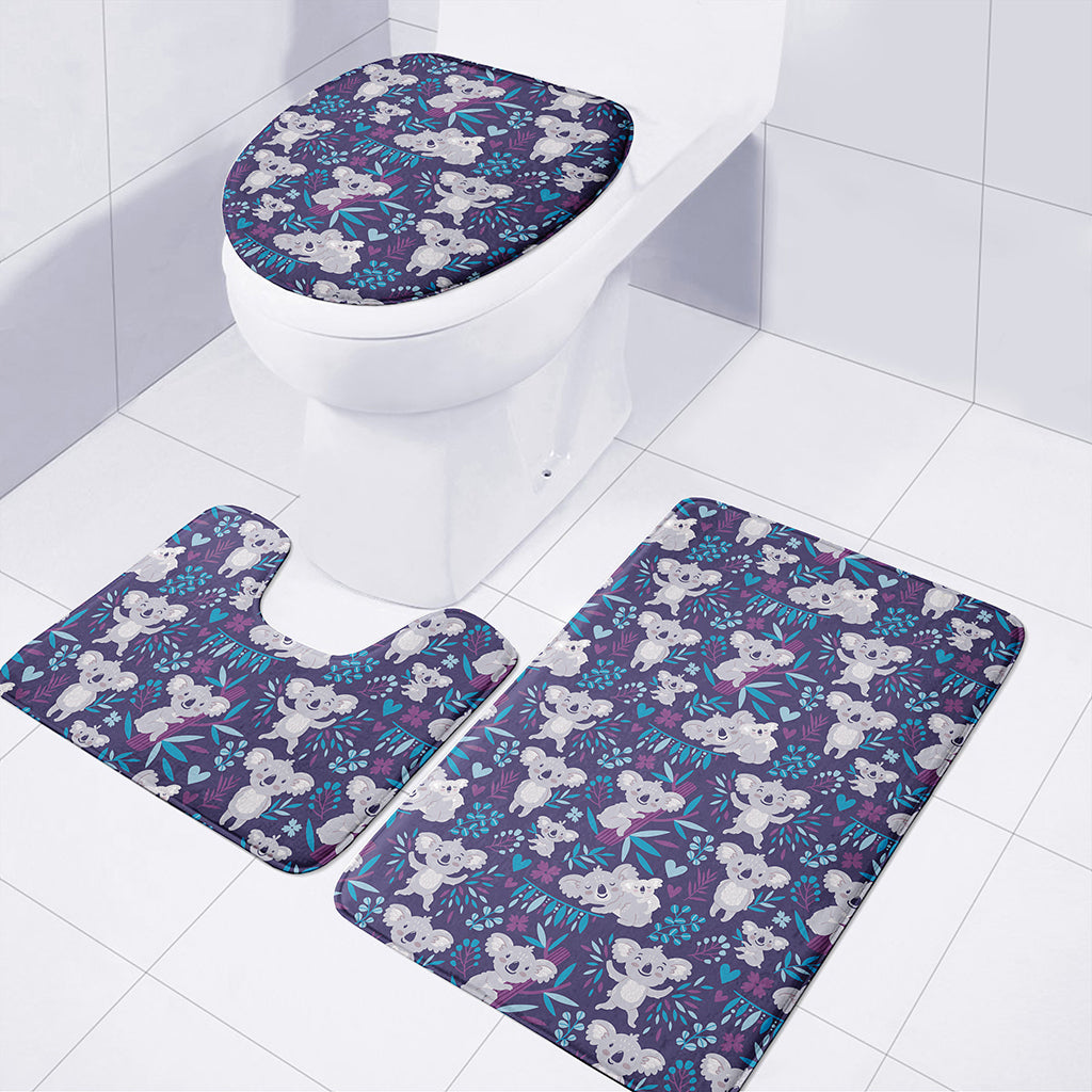 Koala Forest Pattern Print 3 Piece Bath Mat Set