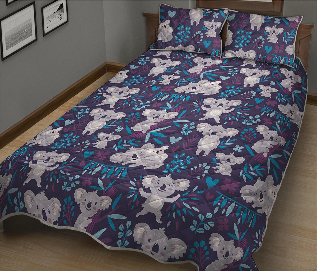 Koala Forest Pattern Print Quilt Bed Set