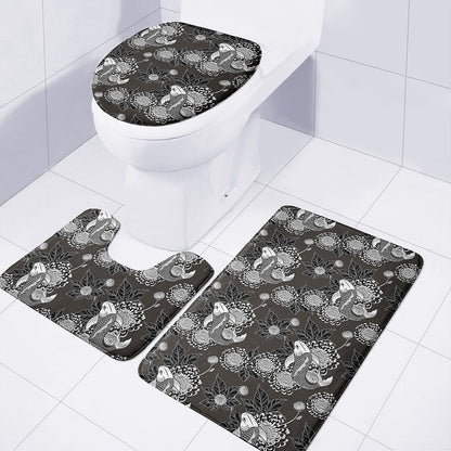 Koi Carp And Chrysanthemum Pattern Print 3 Piece Bath Mat Set