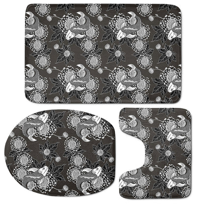 Koi Carp And Chrysanthemum Pattern Print 3 Piece Bath Mat Set