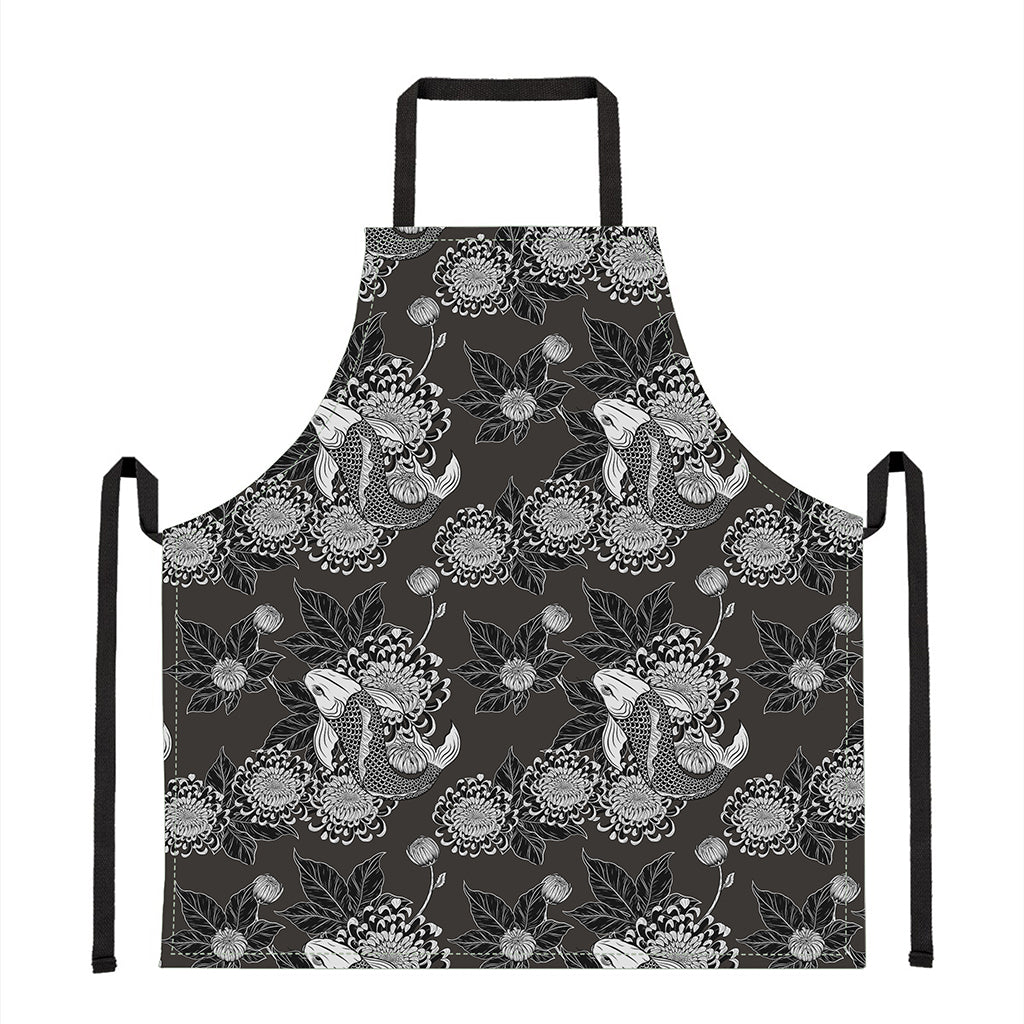 Koi Carp And Chrysanthemum Pattern Print Apron