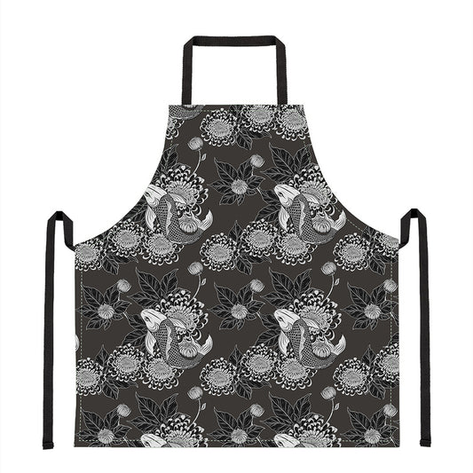 Koi Carp And Chrysanthemum Pattern Print Apron