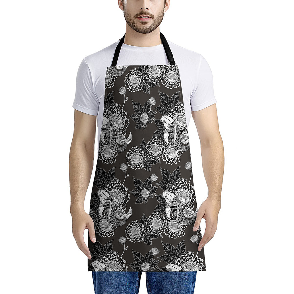 Koi Carp And Chrysanthemum Pattern Print Apron