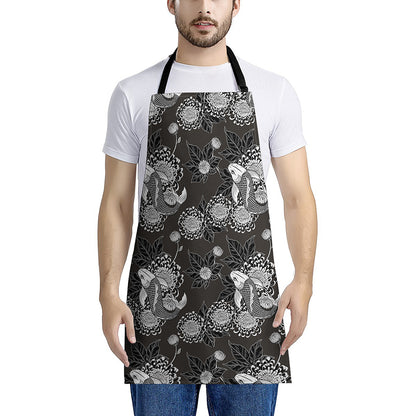 Koi Carp And Chrysanthemum Pattern Print Apron