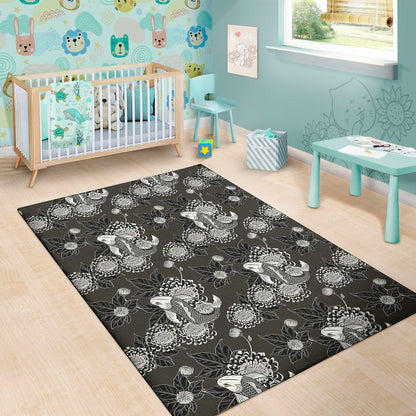 Koi Carp And Chrysanthemum Pattern Print Area Rug