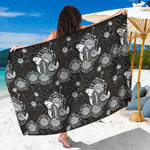 Koi Carp And Chrysanthemum Pattern Print Beach Sarong Wrap