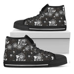 Koi Carp And Chrysanthemum Pattern Print Black High Top Shoes