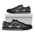 Koi Carp And Chrysanthemum Pattern Print Black Low Top Sneakers