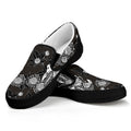 Koi Carp And Chrysanthemum Pattern Print Black Slip On Sneakers