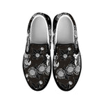 Koi Carp And Chrysanthemum Pattern Print Black Slip On Shoes