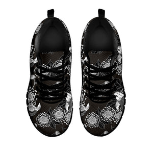 Koi Carp And Chrysanthemum Pattern Print Black Sneakers