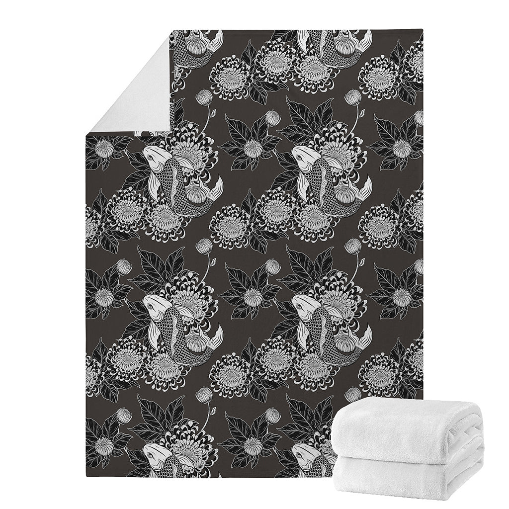 Koi Carp And Chrysanthemum Pattern Print Blanket