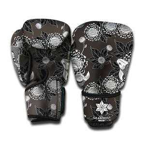 Koi Carp And Chrysanthemum Pattern Print Boxing Gloves