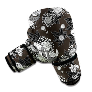 Koi Carp And Chrysanthemum Pattern Print Boxing Gloves