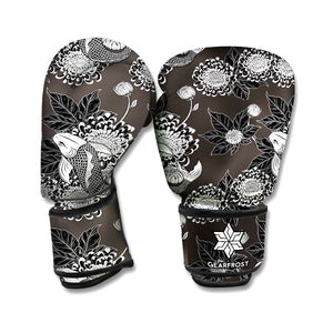 Koi Carp And Chrysanthemum Pattern Print Boxing Gloves