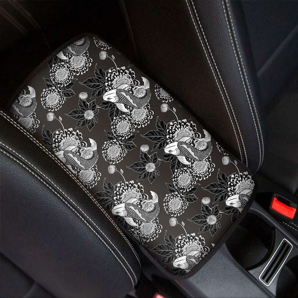 Koi Carp And Chrysanthemum Pattern Print Car Center Console Cover