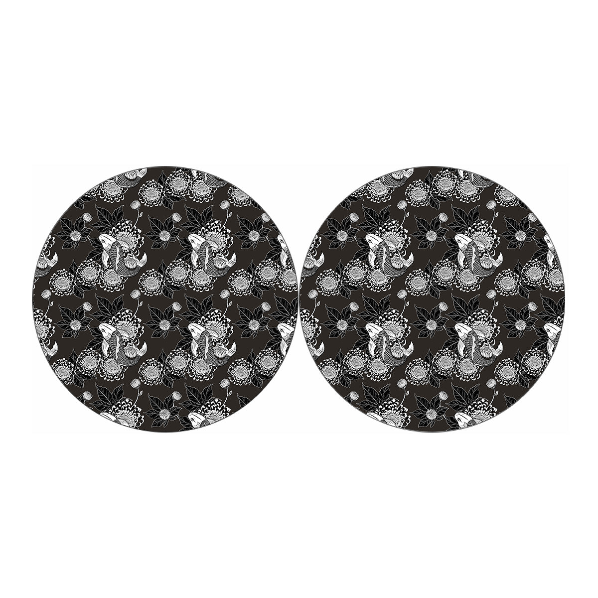 Koi Carp And Chrysanthemum Pattern Print Car Coasters
