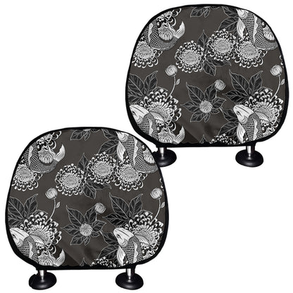 Koi Carp And Chrysanthemum Pattern Print Car Headrest Covers