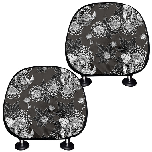 Koi Carp And Chrysanthemum Pattern Print Car Headrest Covers