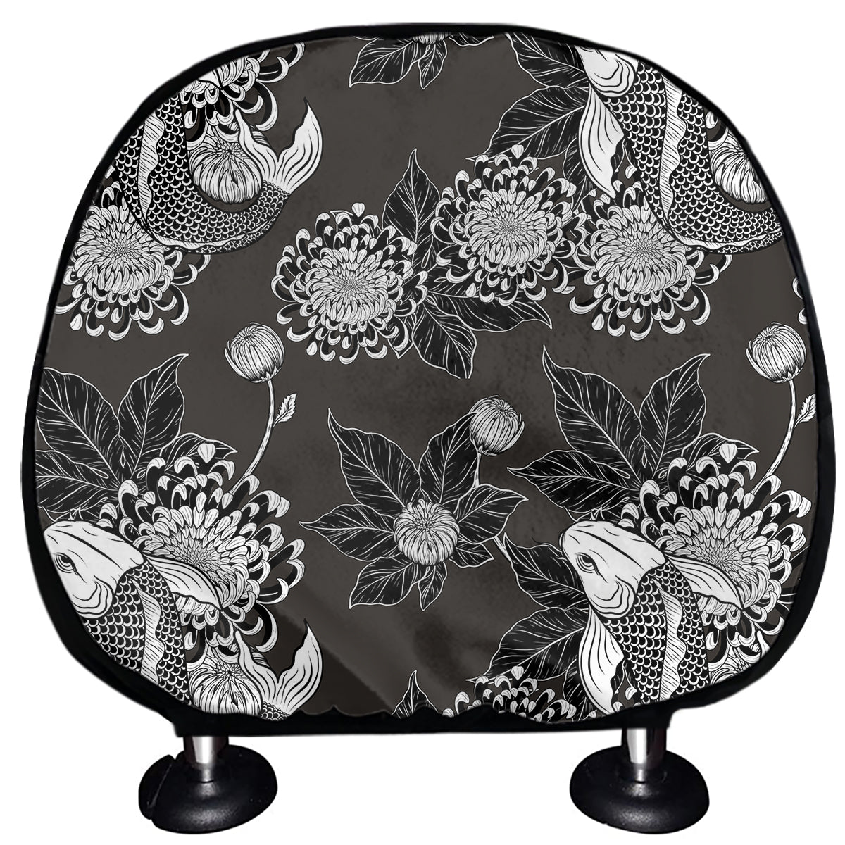 Koi Carp And Chrysanthemum Pattern Print Car Headrest Covers