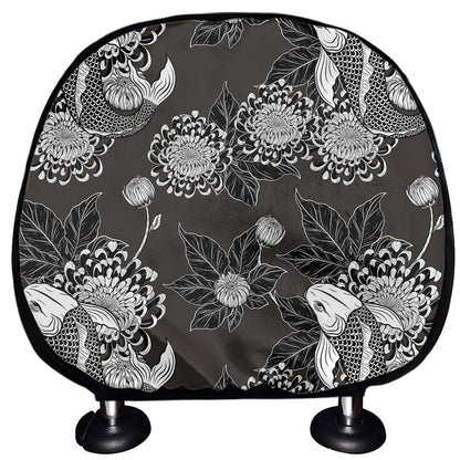 Koi Carp And Chrysanthemum Pattern Print Car Headrest Covers
