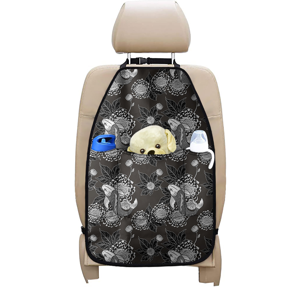 Koi Carp And Chrysanthemum Pattern Print Car Seat Organizers