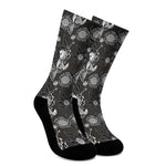 Koi Carp And Chrysanthemum Pattern Print Crew Socks