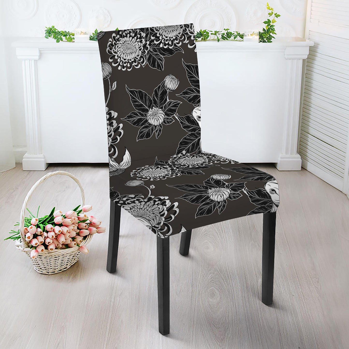 Koi Carp And Chrysanthemum Pattern Print Dining Chair Slipcover