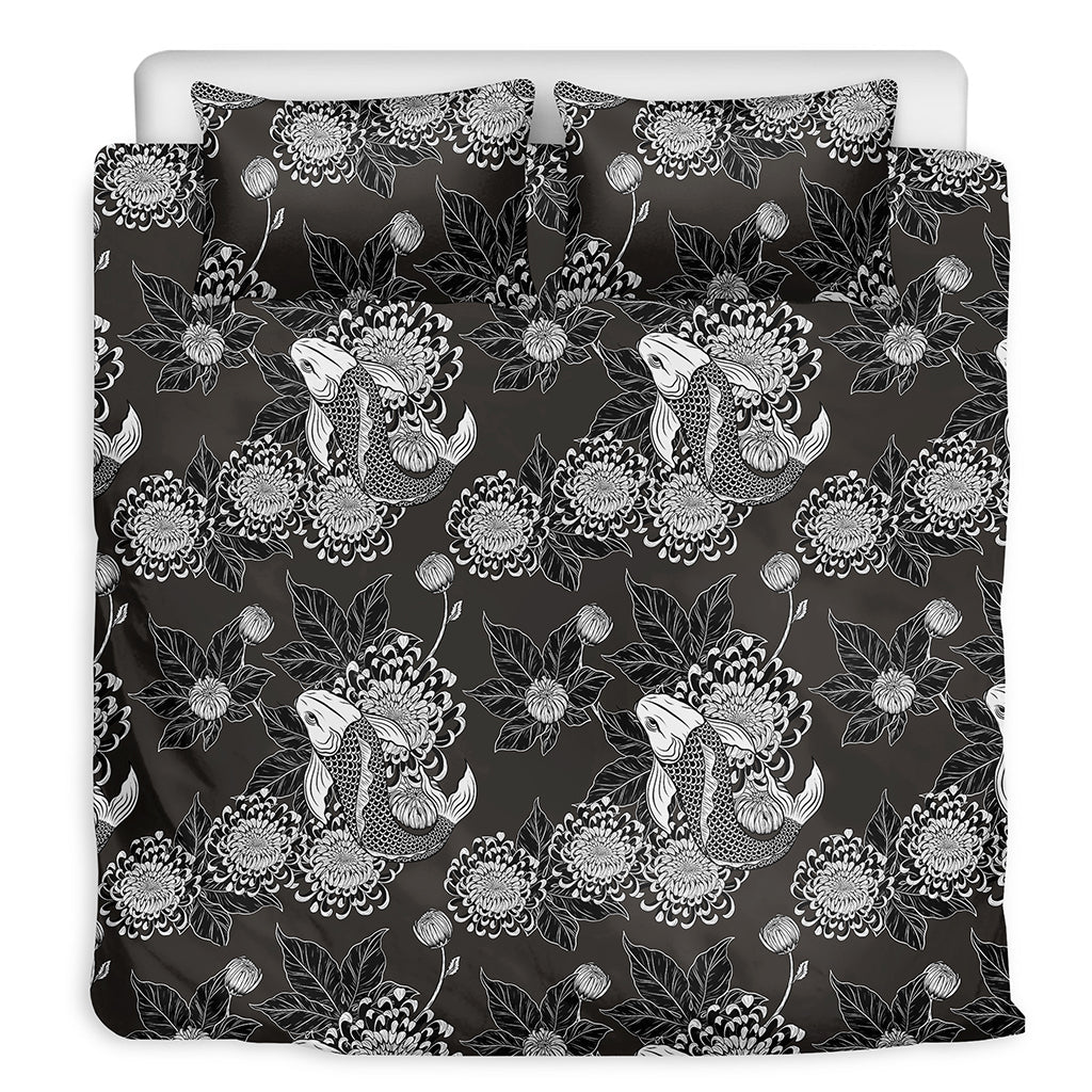 Koi Carp And Chrysanthemum Pattern Print Duvet Cover Bedding Set