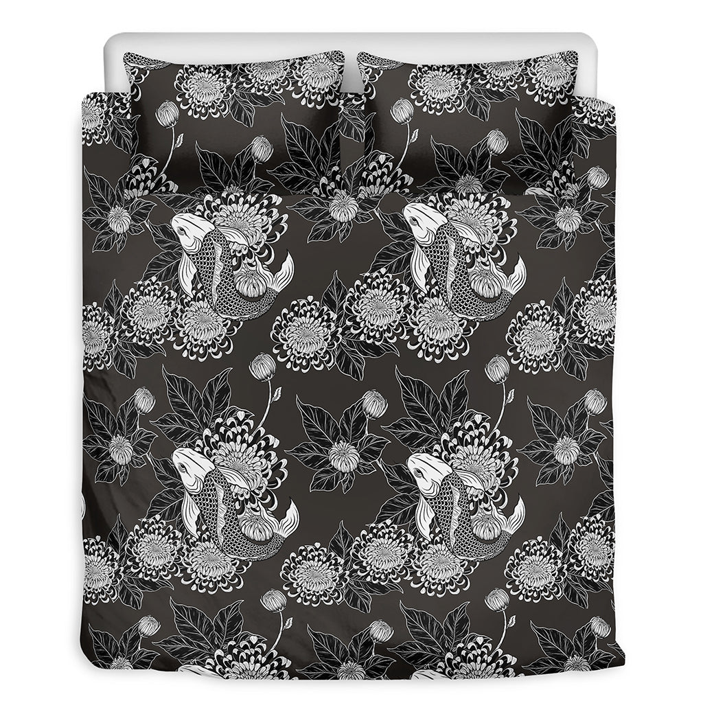 Koi Carp And Chrysanthemum Pattern Print Duvet Cover Bedding Set