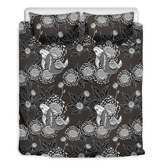 Koi Carp And Chrysanthemum Pattern Print Duvet Cover Bedding Set