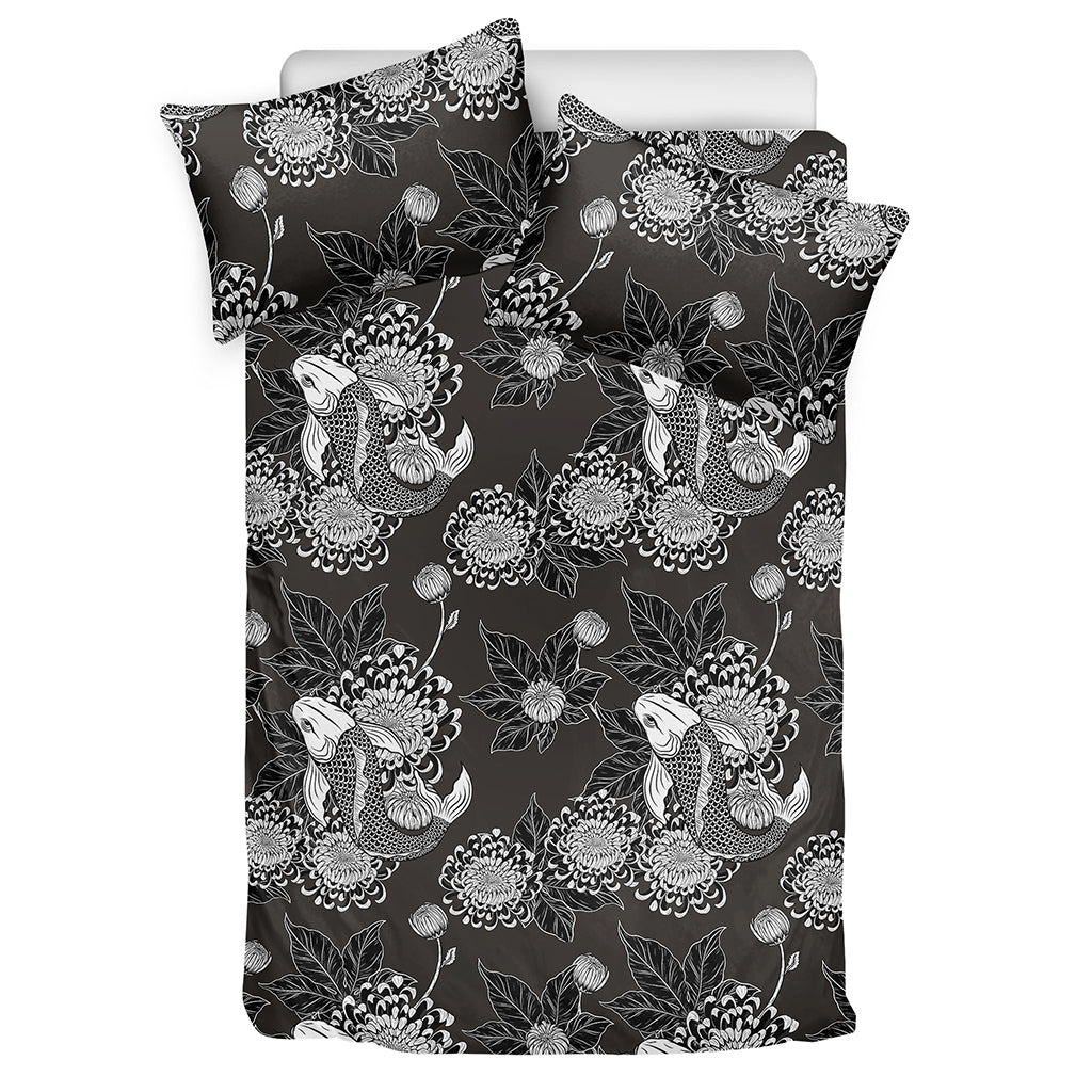 Koi Carp And Chrysanthemum Pattern Print Duvet Cover Bedding Set