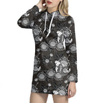 Koi Carp And Chrysanthemum Pattern Print Hoodie Dress