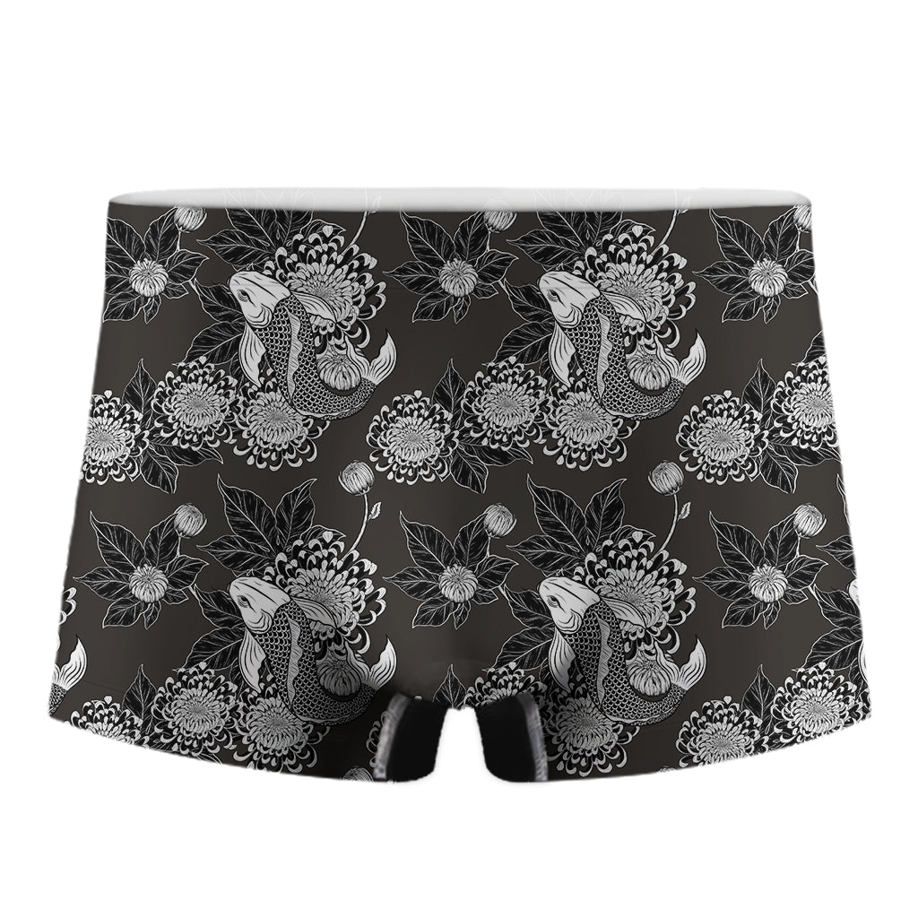 Koi Carp And Chrysanthemum Pattern Print Men's Boxer Briefs