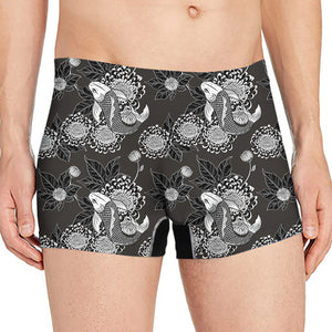 Koi Carp And Chrysanthemum Pattern Print Men's Boxer Briefs