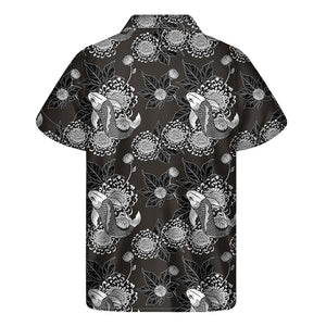 Koi Carp And Chrysanthemum Pattern Print Men's Short Sleeve Shirt