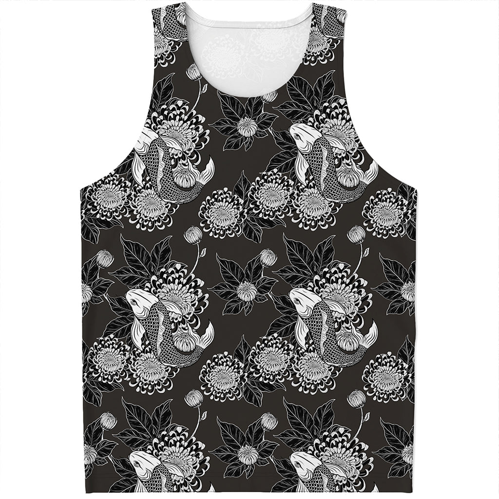 Koi Carp And Chrysanthemum Pattern Print Men's Tank Top