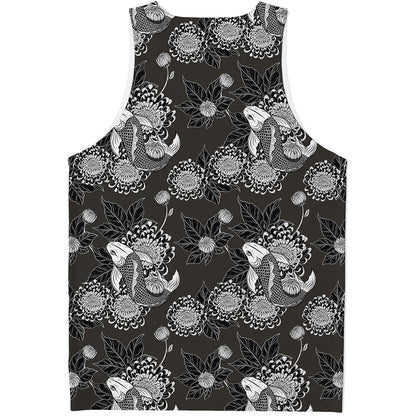 Koi Carp And Chrysanthemum Pattern Print Men's Tank Top
