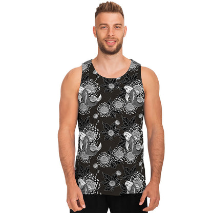 Koi Carp And Chrysanthemum Pattern Print Men's Tank Top