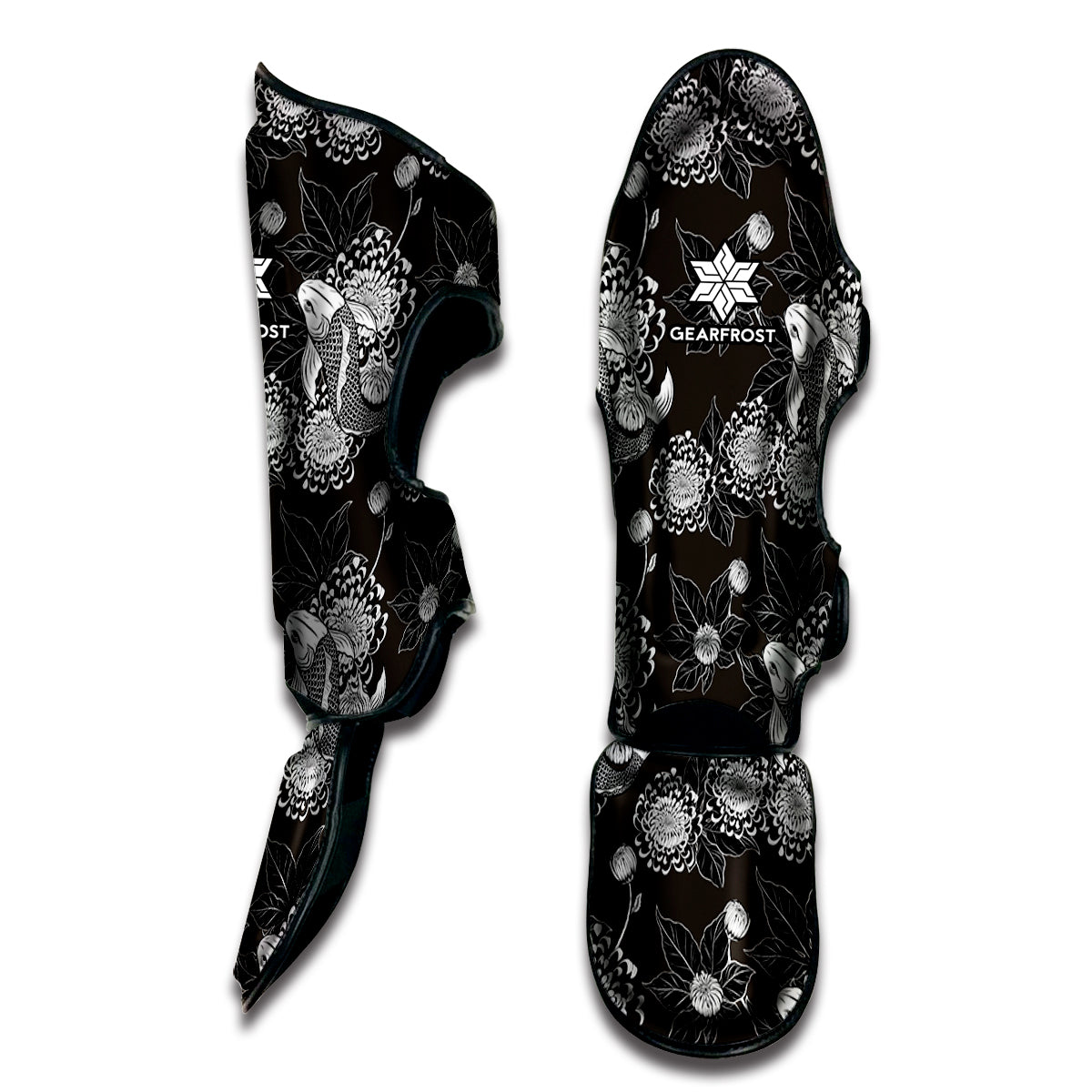 Koi Carp And Chrysanthemum Pattern Print Muay Thai Shin Guard