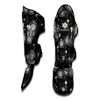 Koi Carp And Chrysanthemum Pattern Print Muay Thai Shin Guard