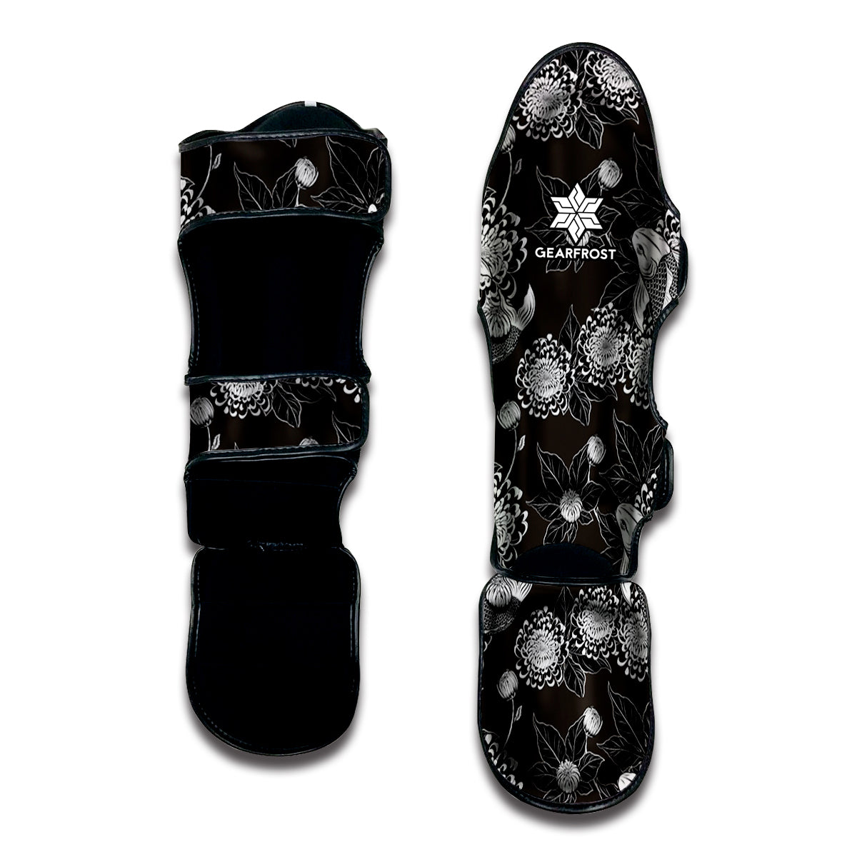 Koi Carp And Chrysanthemum Pattern Print Muay Thai Shin Guard