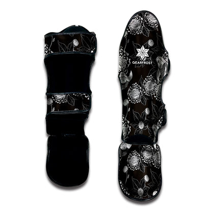 Koi Carp And Chrysanthemum Pattern Print Muay Thai Shin Guard