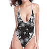 Koi Carp And Chrysanthemum Pattern Print One Piece High Cut Swimsuit