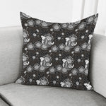 Koi Carp And Chrysanthemum Pattern Print Pillow Cover